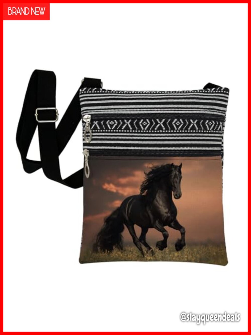 Horse Print Crossbody Bag Adjustable Strap Polyester Messenger Purse